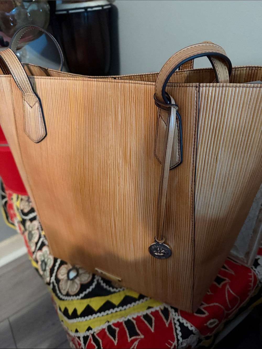Brahmin Tan Vertical-Textured Leather Tote - Picture 6 of 15
